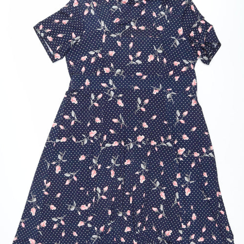 Anthology Women’s Blue Floral Polka Dot Knee Length Fit & Flare Dress Size 20