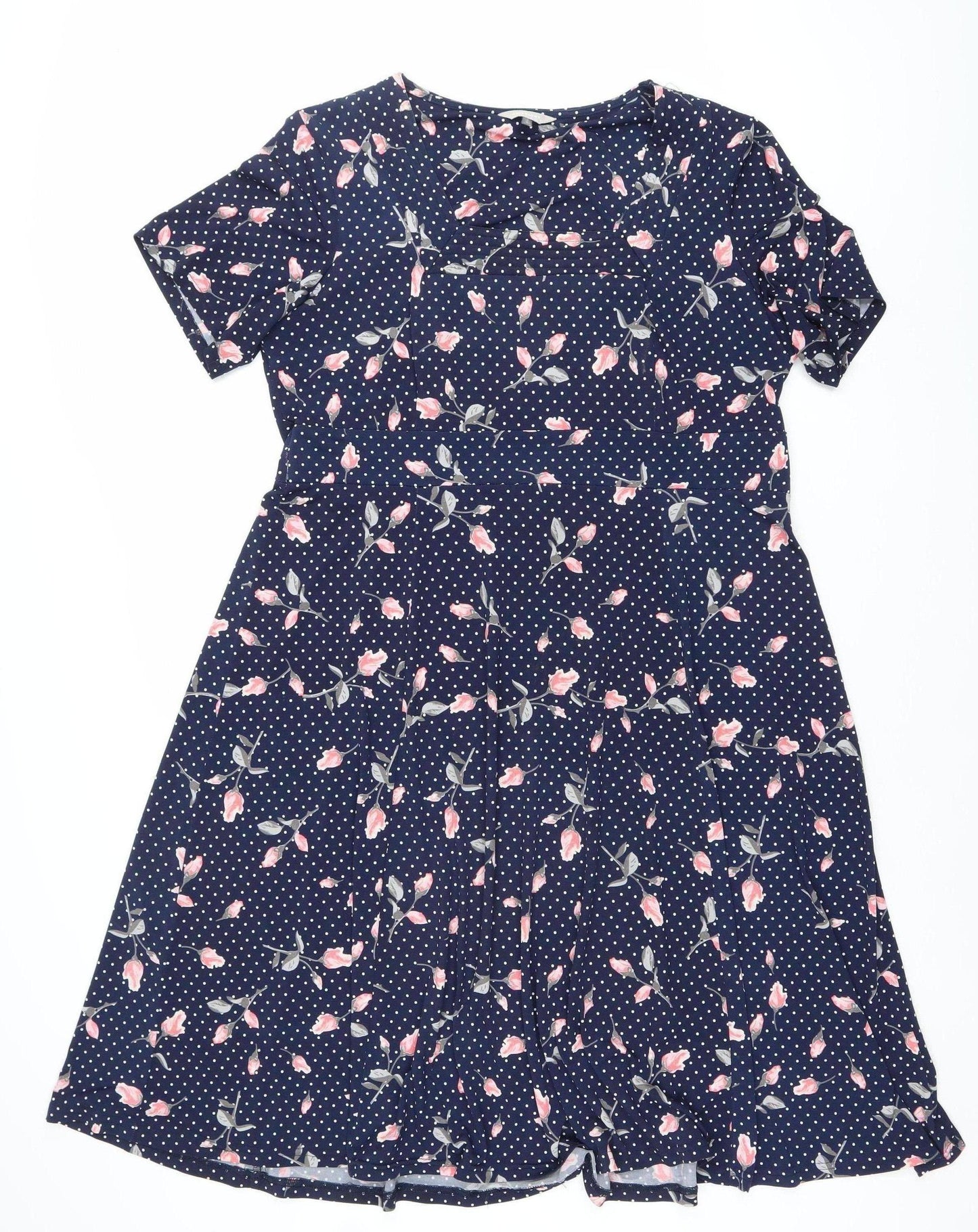 Anthology Women’s Blue Floral Polka Dot Knee Length Fit & Flare Dress Size 20