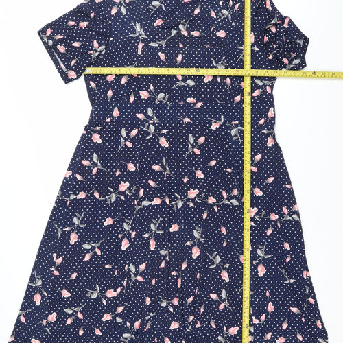 Anthology Women’s Blue Floral Polka Dot Knee Length Fit & Flare Dress Size 20