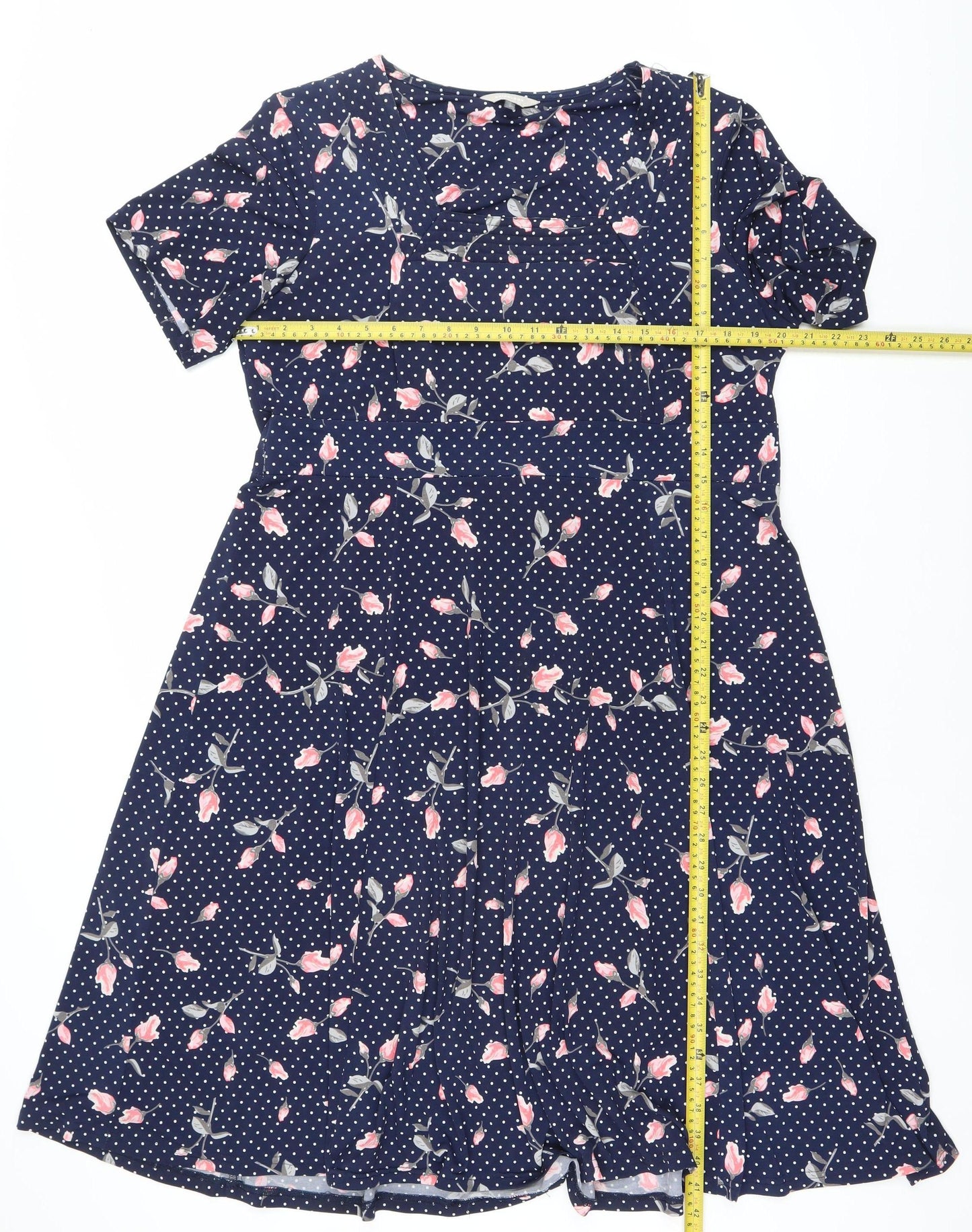 Anthology Women’s Blue Floral Polka Dot Knee Length Fit & Flare Dress Size 20