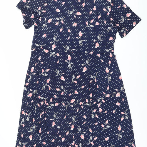 Anthology Women’s Blue Floral Polka Dot Knee Length Fit & Flare Dress Size 20