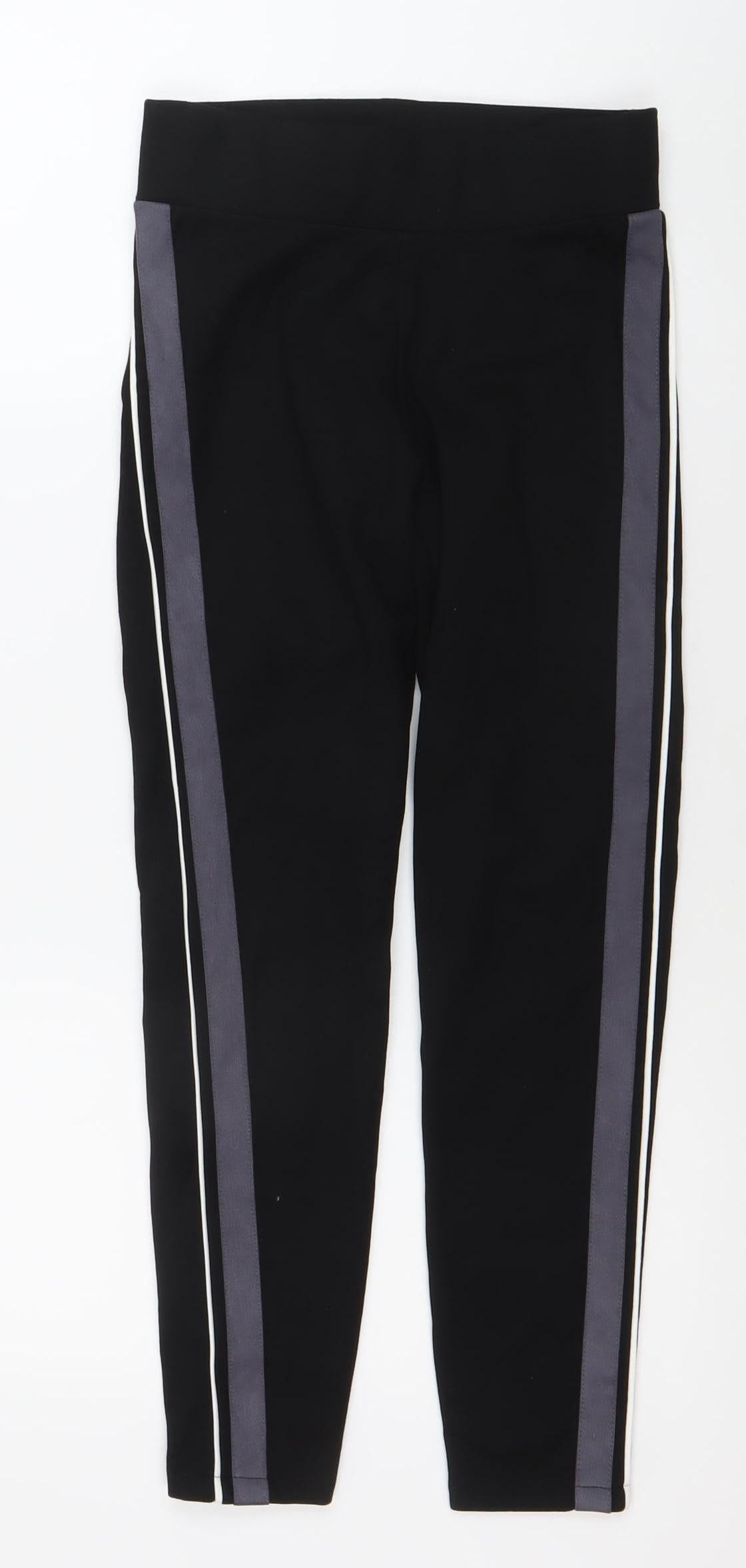 Marks and Spencer Women's Black Size 8 Mid-Rise Side Stripe Leggings