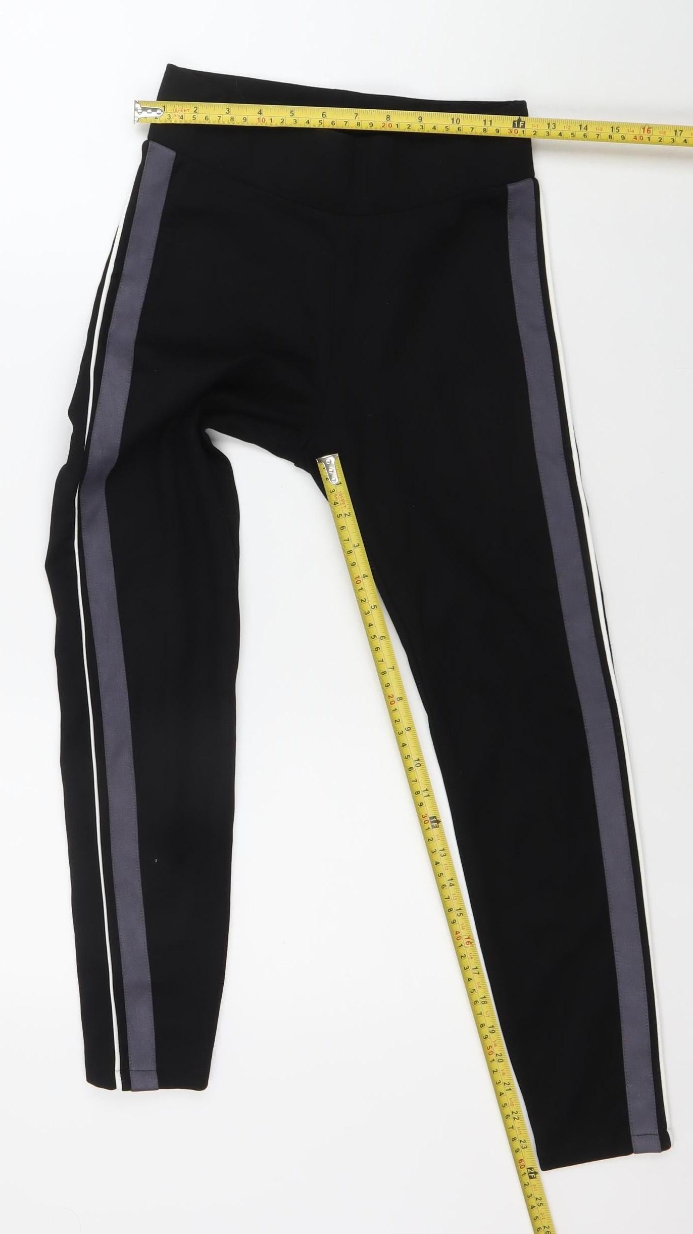 Marks and Spencer Women's Black Size 8 Mid-Rise Side Stripe Leggings