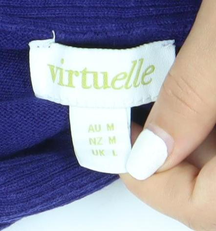 Virtuelle Women's Blue Sleeveless Knit Tunic Blouse L Cowl Neck