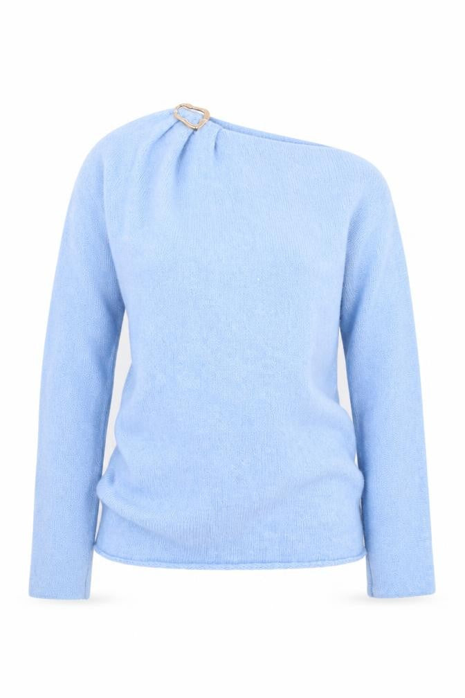 Front view of Zara Women's Blue One Shoulder jumper, size S