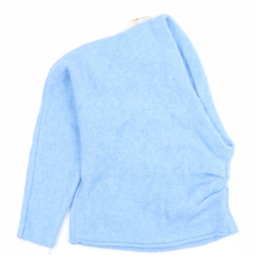 Zara Women's Blue One Shoulder Pullover Jumper Size S