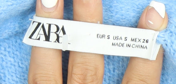 Zara Women's Blue One Shoulder Pullover Jumper Size S