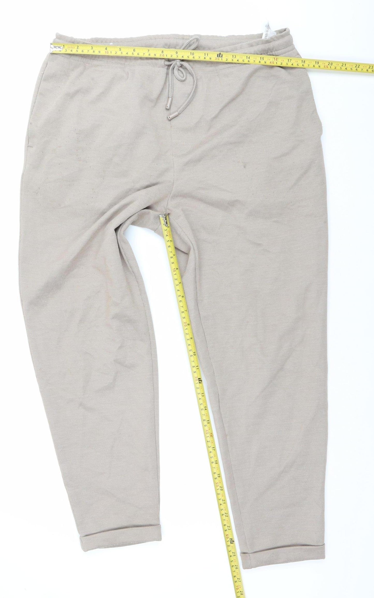 Zara Women’s Beige XL Tapered Trousers with Drawstring Waist