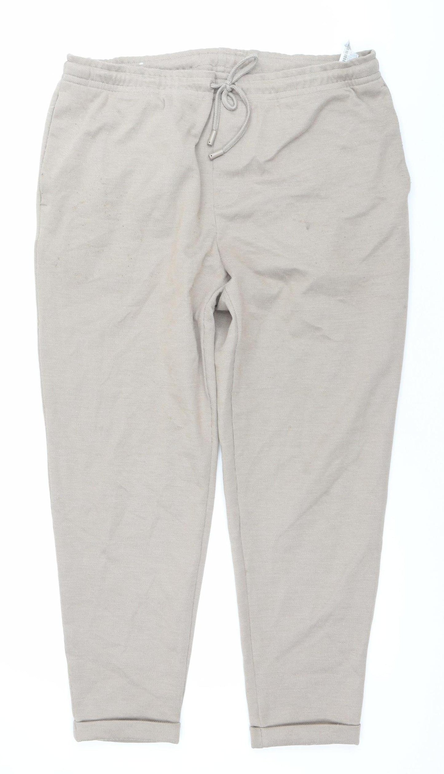 Zara Women’s Beige XL Tapered Trousers with Drawstring Waist