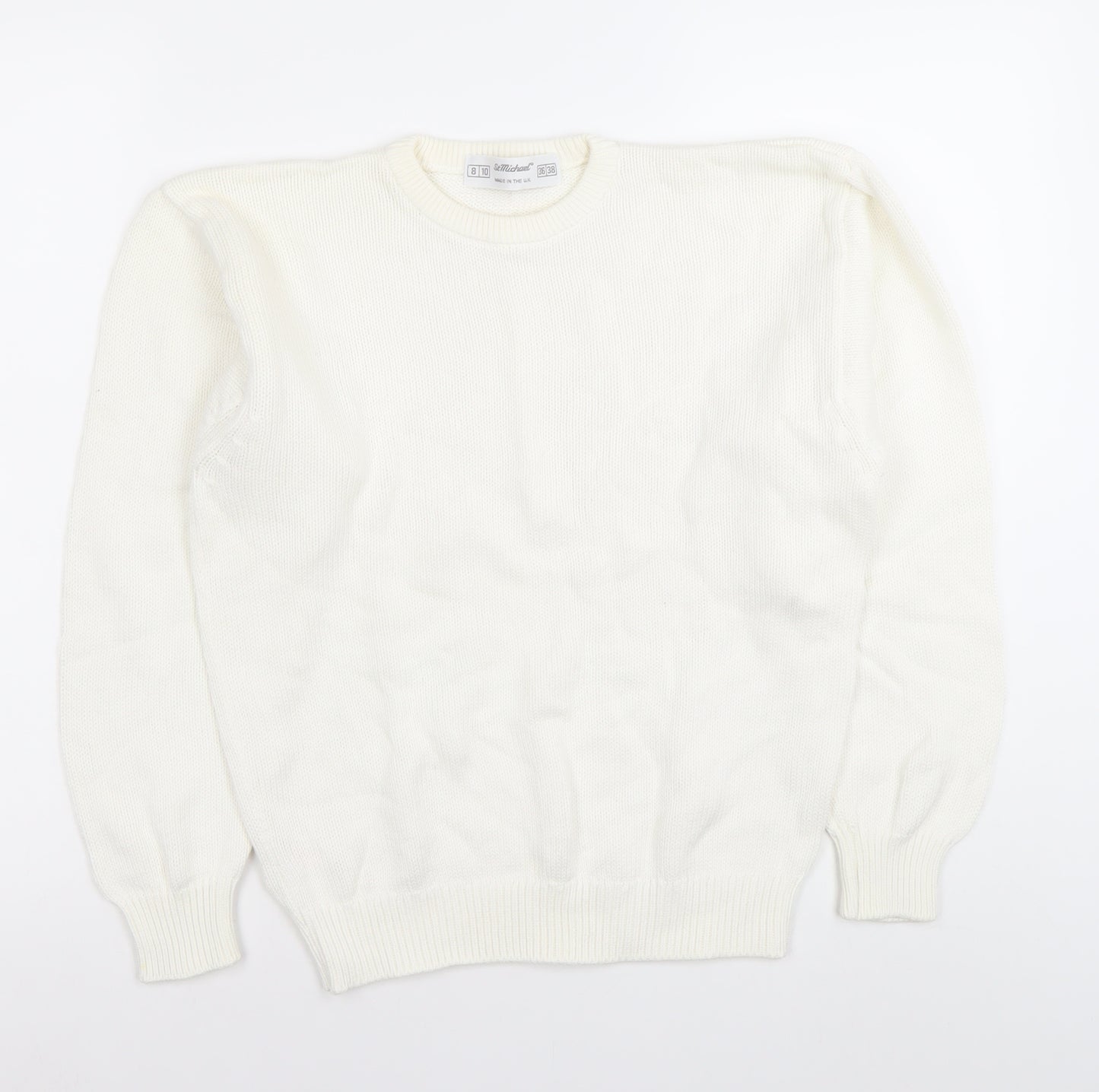 Smithland Women's White Cotton Crew Neck Jumper Size 8