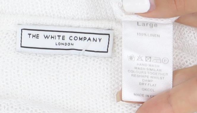 The White Company Women's White L Open-Knit Linen Cardigan