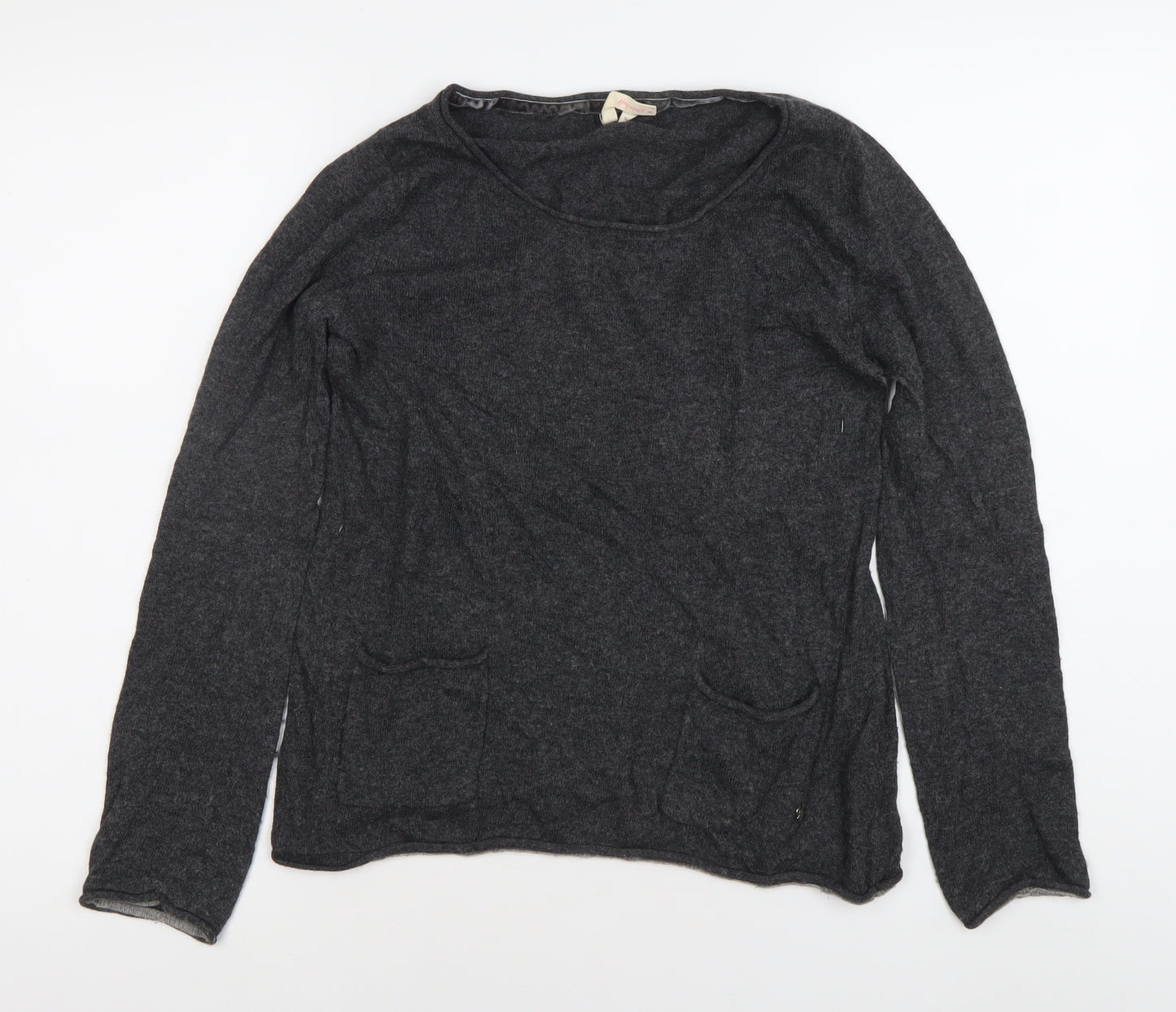 White Stuff Womens Grey Size 8 Scoop Neck Long Sleeve Knit Jumper
