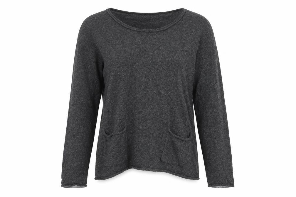 Front view of White Stuff women’s grey, size UK 8, scoop neck long sleeve knit jumper
