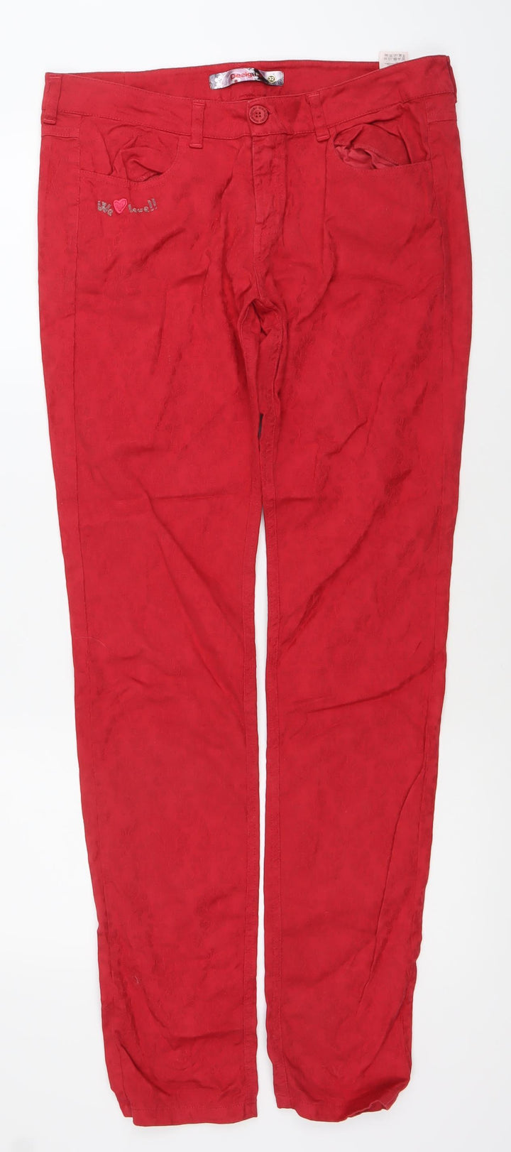 Desigual Women’s Red Slim Fit Straight Jeans Size 4 Cotton Blend