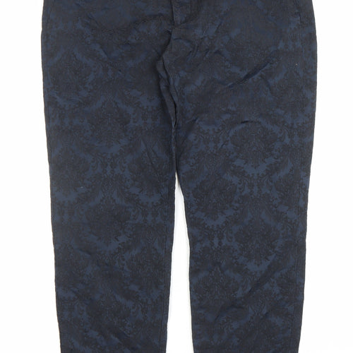 Zara Woman Blue Jacquard Slim Fit Chino Trousers Women L