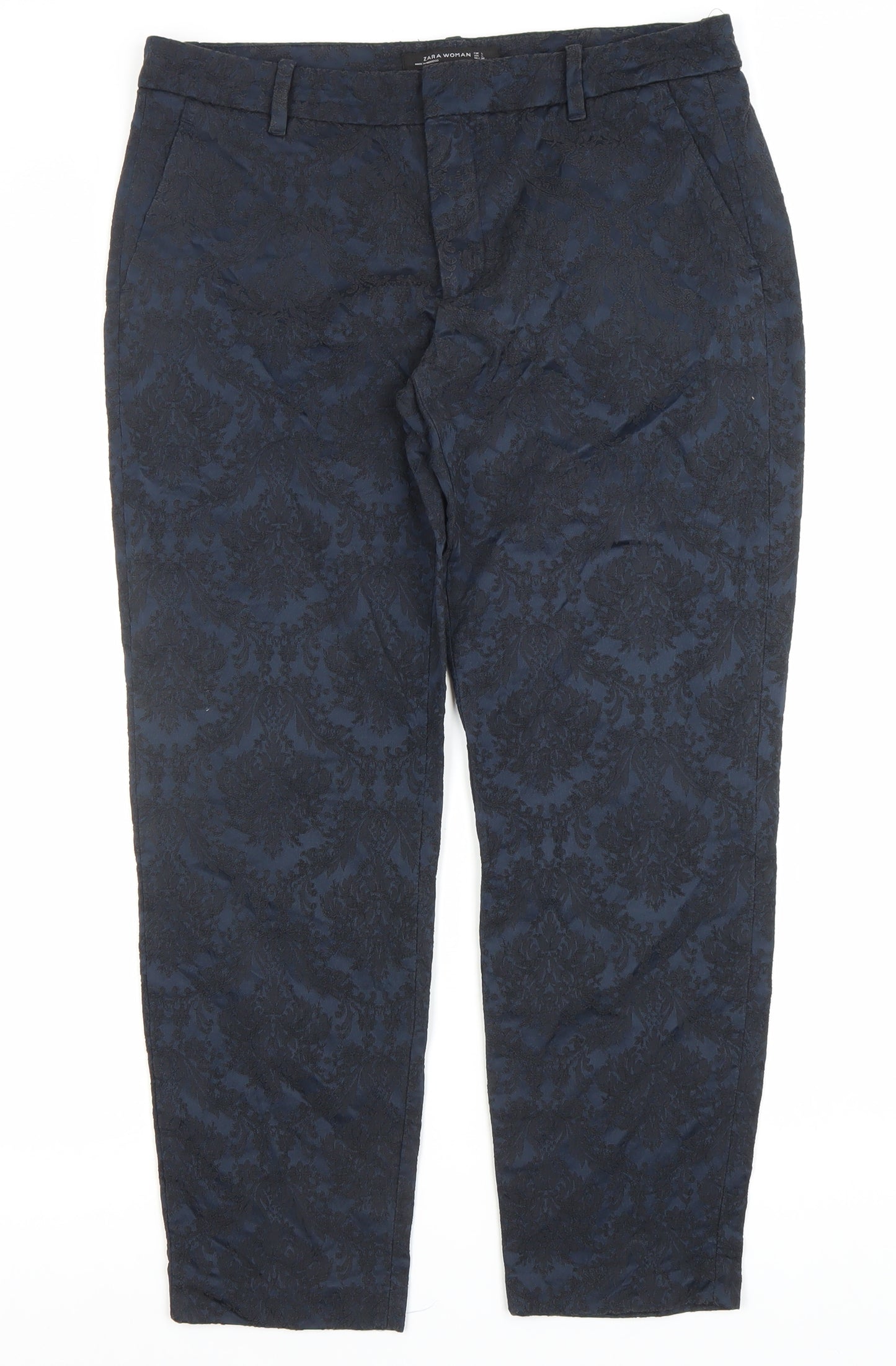 Zara Woman Blue Jacquard Slim Fit Chino Trousers Women L