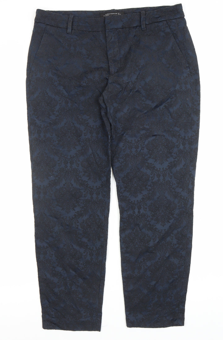 Zara Woman Blue Jacquard Slim Fit Chino Trousers Women L