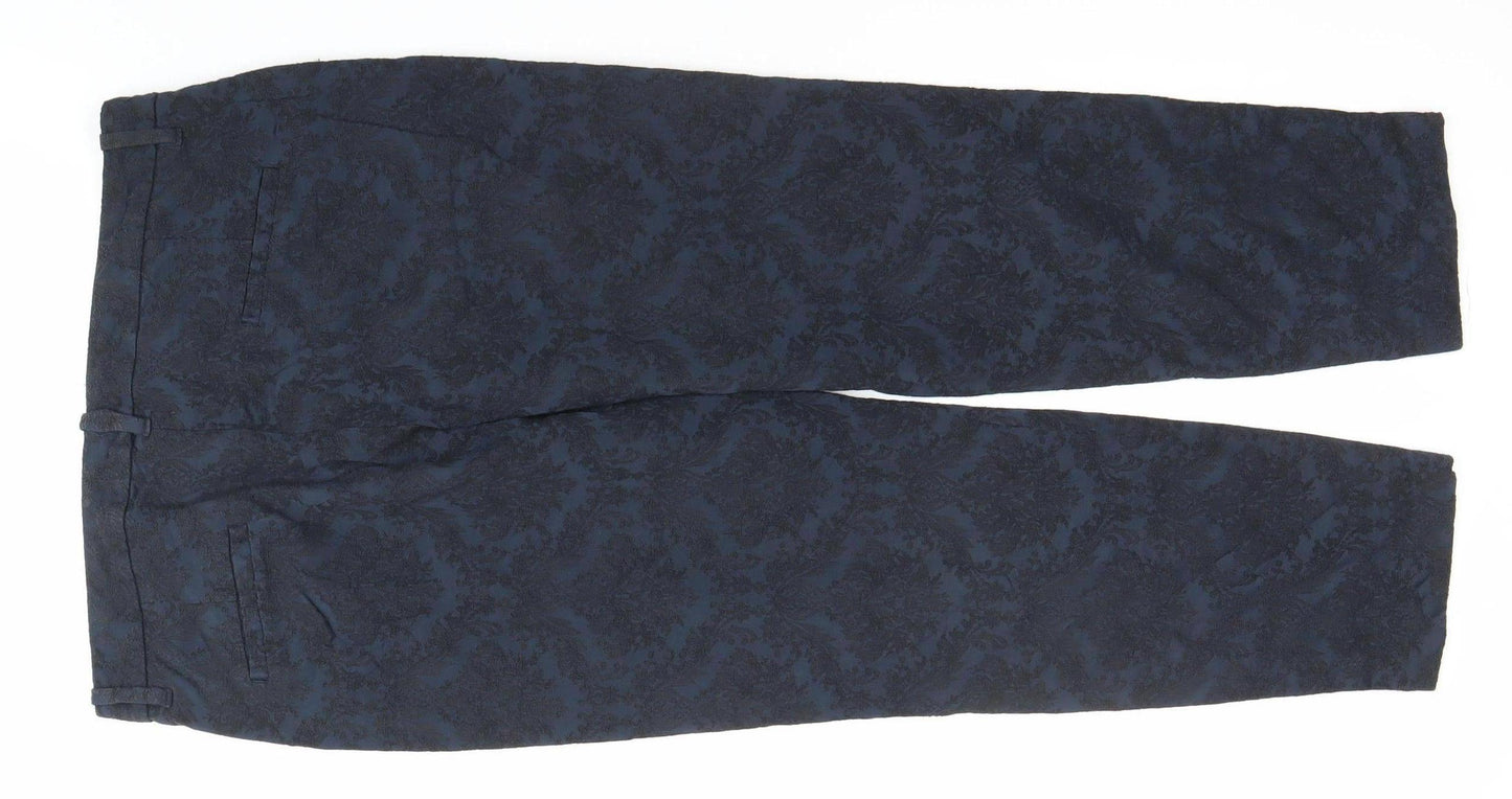 Zara Woman Blue Jacquard Slim Fit Chino Trousers Women L
