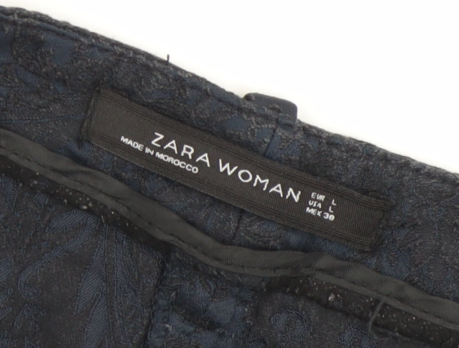 Zara Woman Blue Jacquard Slim Fit Chino Trousers Women L