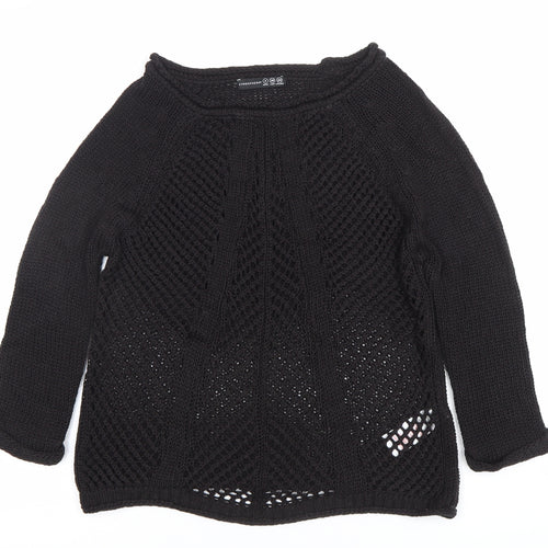 Atmosphere Women's Black Size 8 Open-Knit Boat Neck Jumper