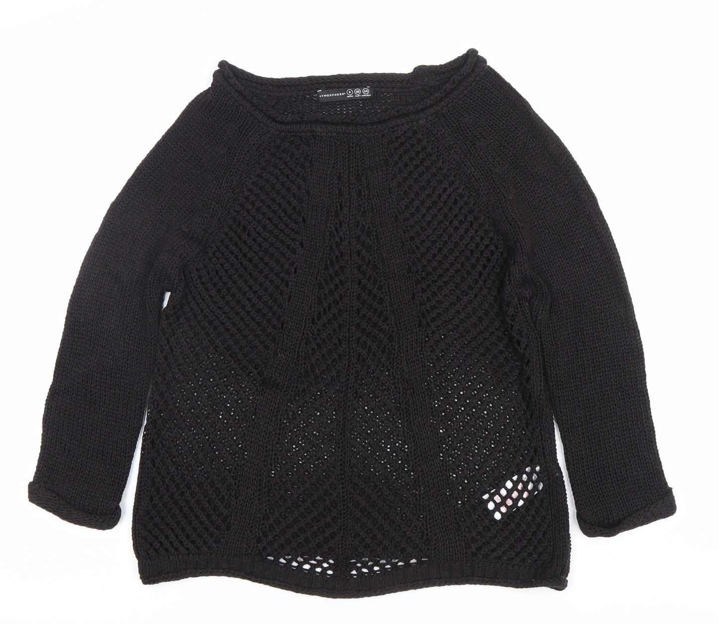 Atmosphere Women's Black Size 8 Open-Knit Boat Neck Jumper