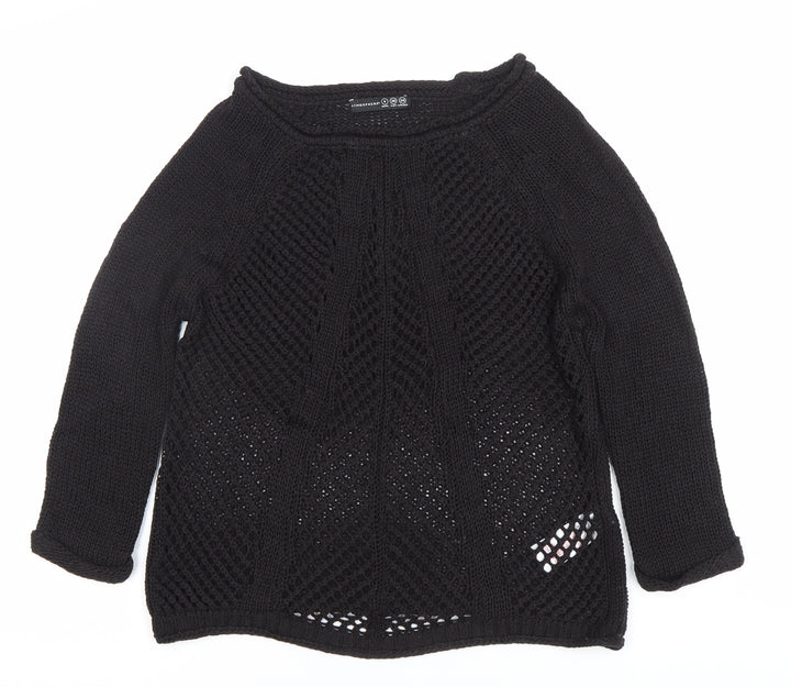 Atmosphere Women's Black Size 8 Open-Knit Boat Neck Jumper