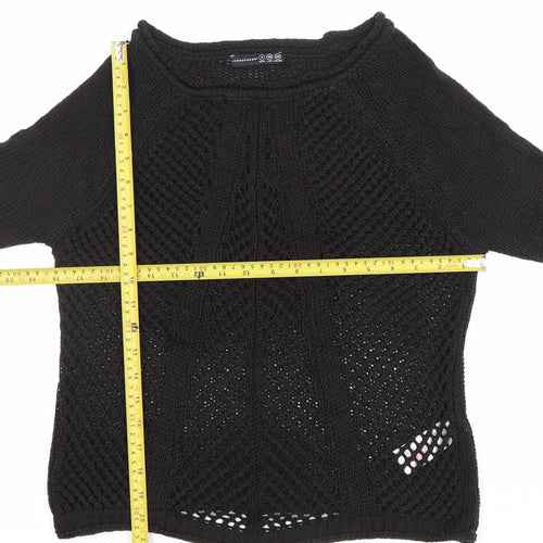 Atmosphere Women's Black Size 8 Open-Knit Boat Neck Jumper