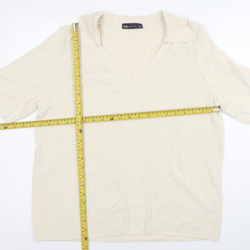Marks and Spencer Men’s Ivory Knit Polo Shirt L V-Neck Short Sleeve