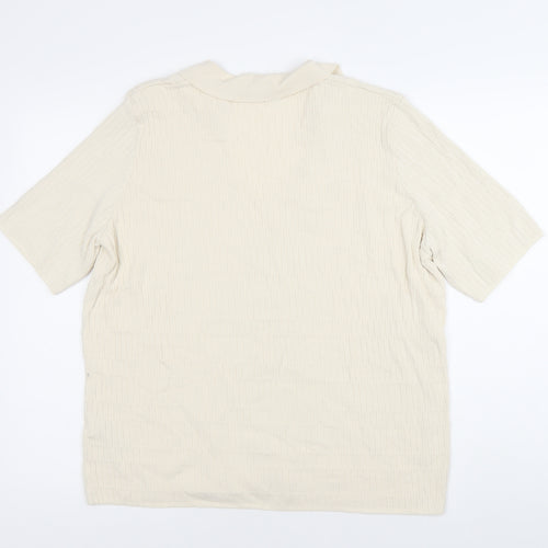 Marks and Spencer Men’s Ivory Knit Polo Shirt L V-Neck Short Sleeve