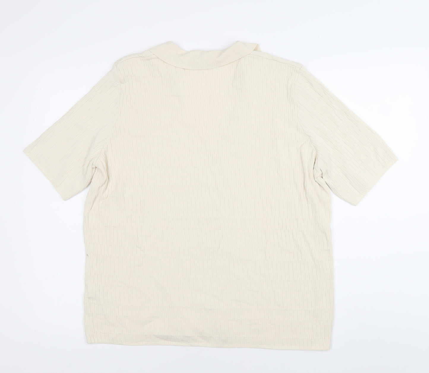 Marks and Spencer Men’s Ivory Knit Polo Shirt L V-Neck Short Sleeve