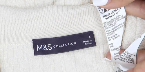 Marks and Spencer Men’s Ivory Knit Polo Shirt L V-Neck Short Sleeve