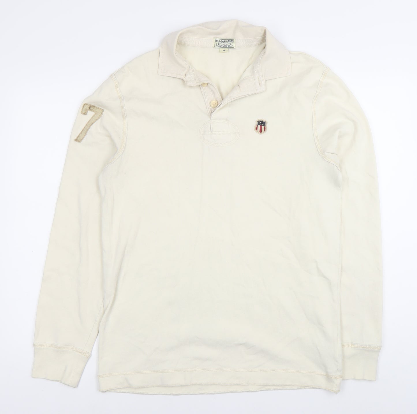 Ralph Lauren Mens Ivory Rugby Polo Shirt Long Sleeve M Cotton American Flag