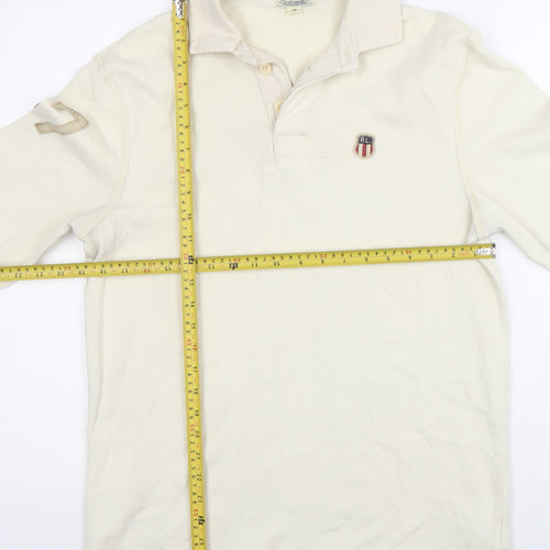 Ralph Lauren Mens Ivory Rugby Polo Shirt Long Sleeve M Cotton American Flag
