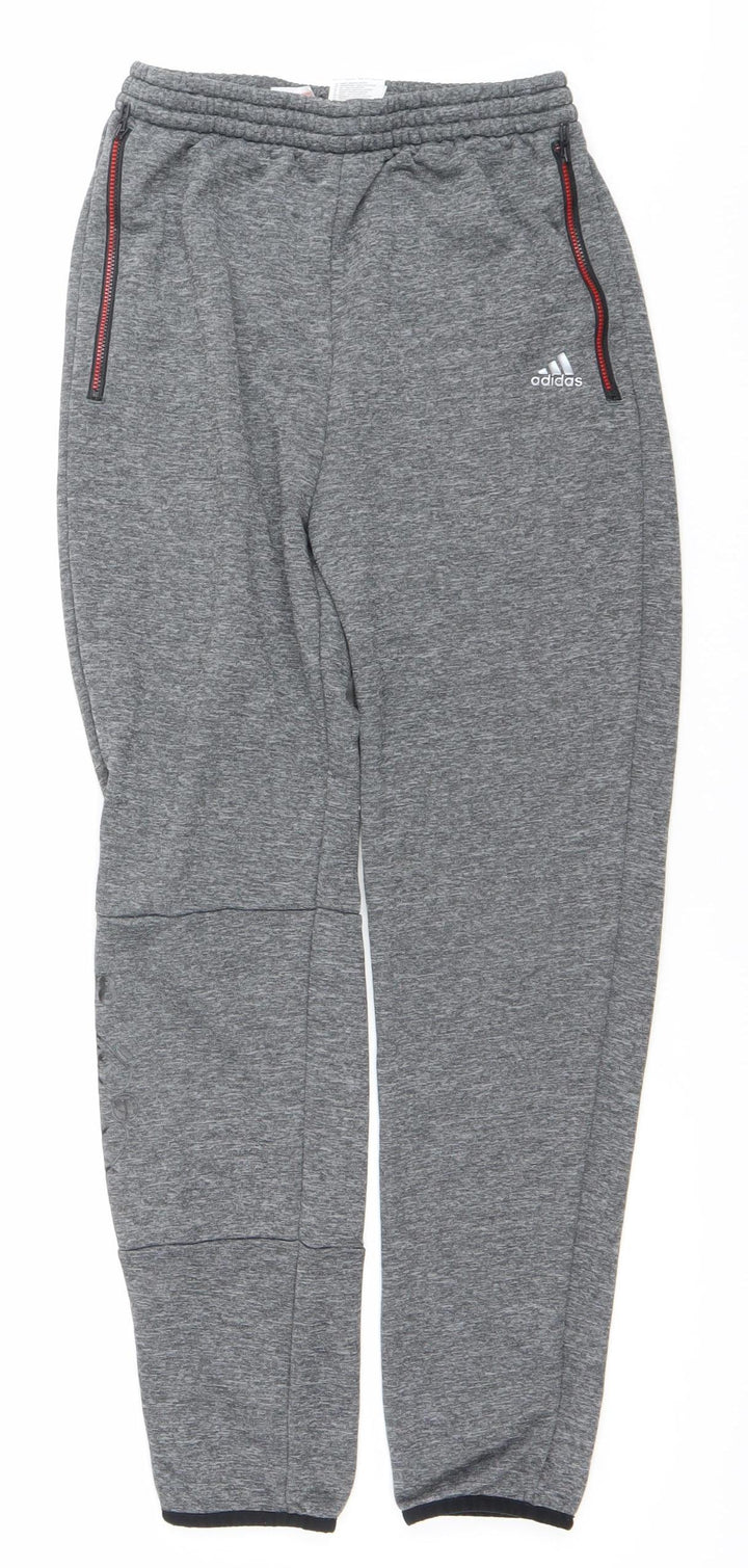 Adidas Boys Grey 13-14Y Tapered Joggers Quick Dry Zip Pockets