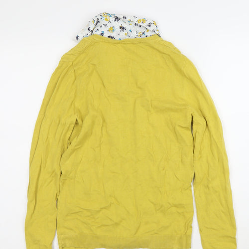 Bonmarche Womens Yellow Cable-Knit V-Neck Cotton Jumper Size 12/14