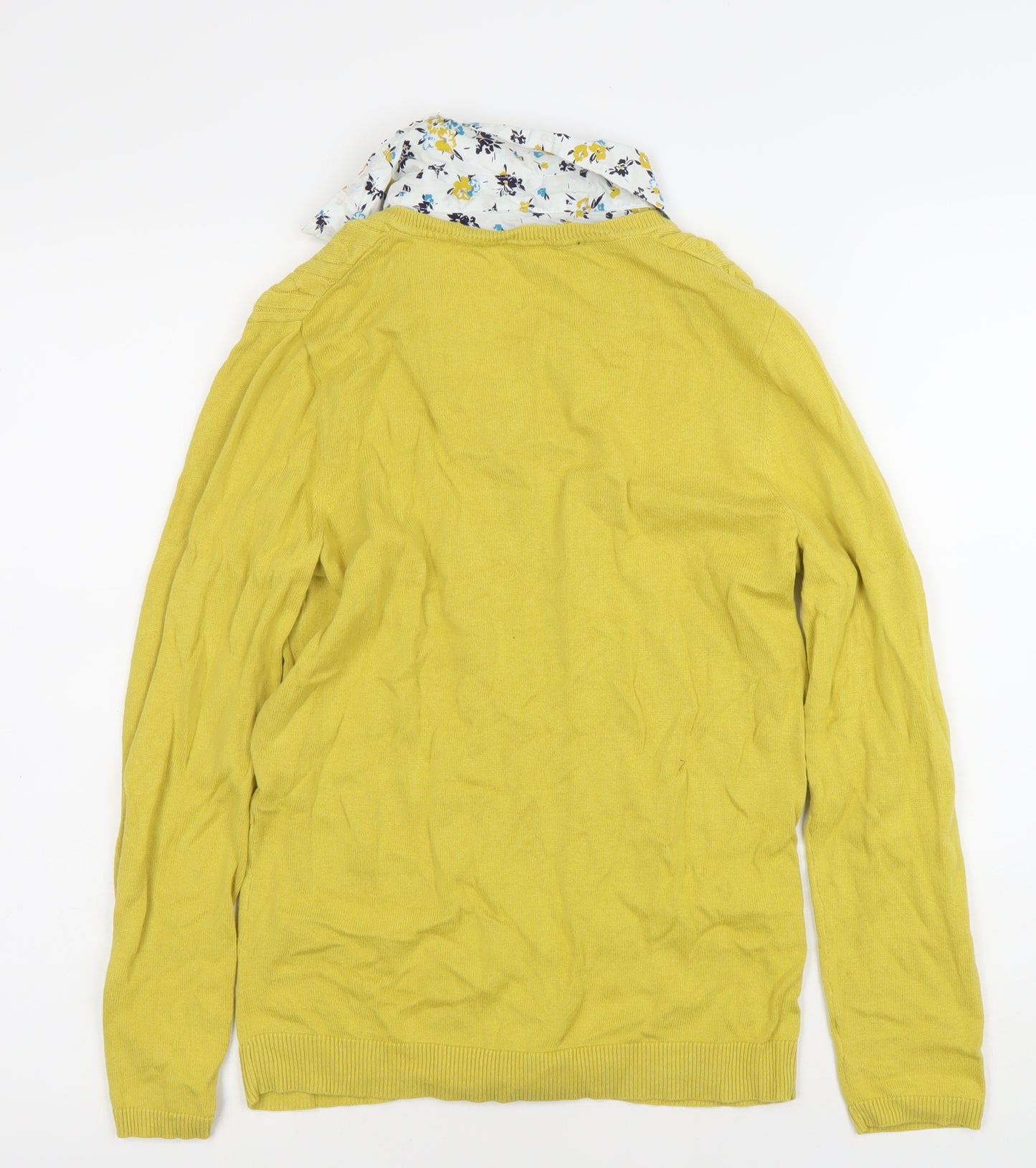 Bonmarche Womens Yellow Cable-Knit V-Neck Cotton Jumper Size 12/14