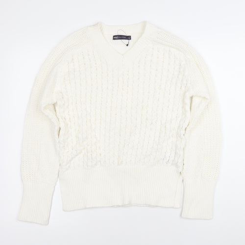 Marks and Spencer Women’s Ivory Cable-Knit V-Neck Jumper Size S