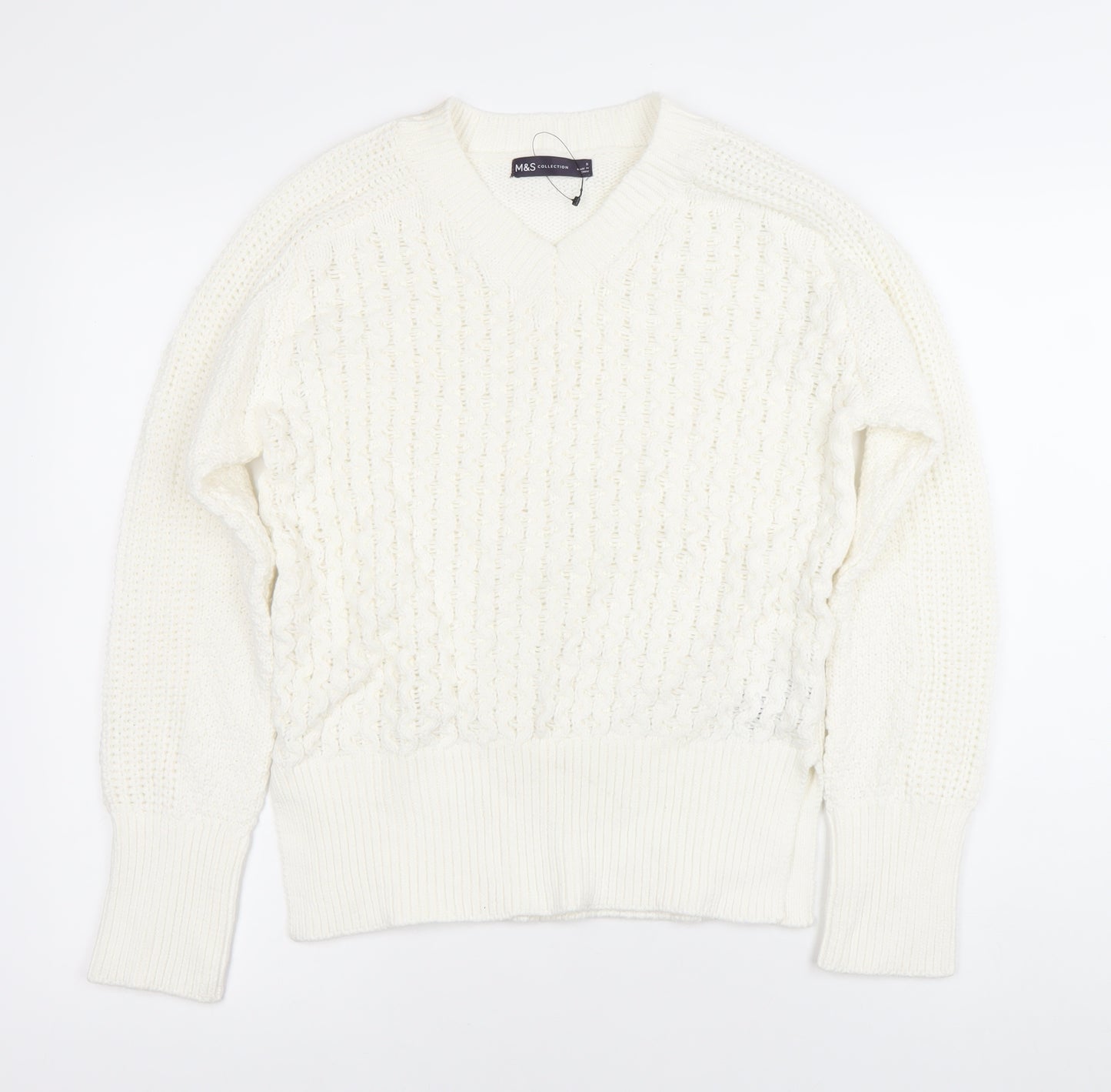 Marks and Spencer Women’s Ivory Cable-Knit V-Neck Jumper Size S