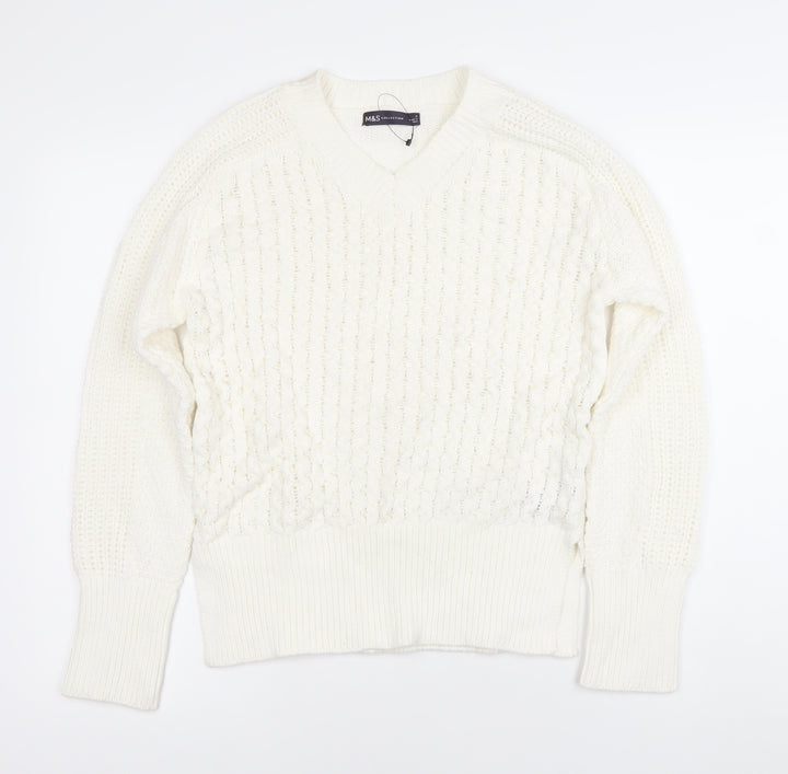 Marks and Spencer Women’s Ivory Cable-Knit V-Neck Jumper Size S