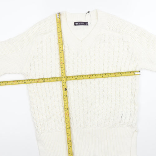 Marks and Spencer Women’s Ivory Cable-Knit V-Neck Jumper Size S