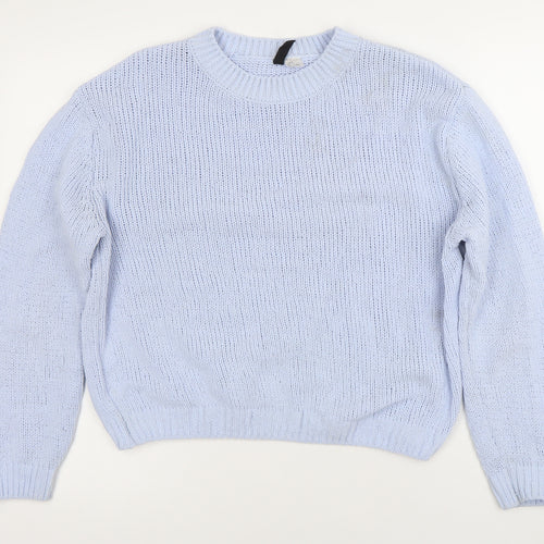 DIVIDED Women's Blue Chunky Knit Crew Neck Jumper Size S