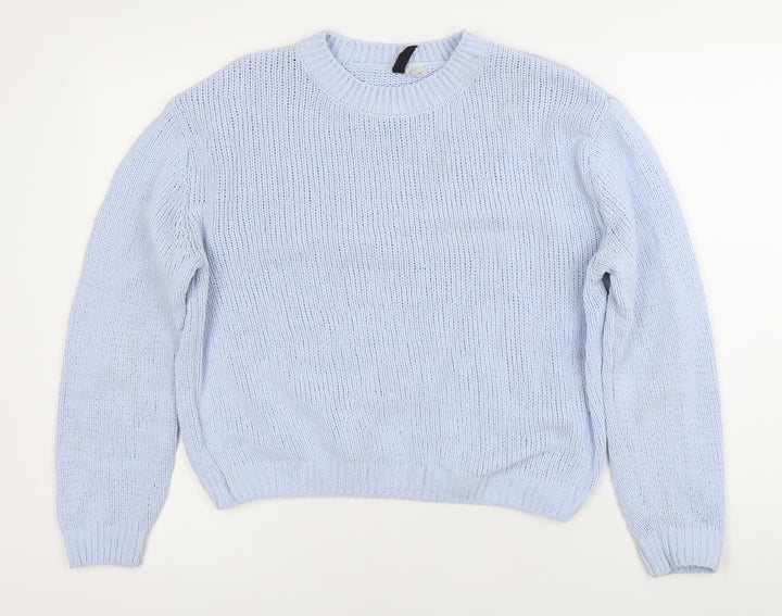 DIVIDED Women's Blue Chunky Knit Crew Neck Jumper Size S