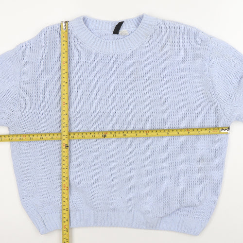 DIVIDED Women's Blue Chunky Knit Crew Neck Jumper Size S