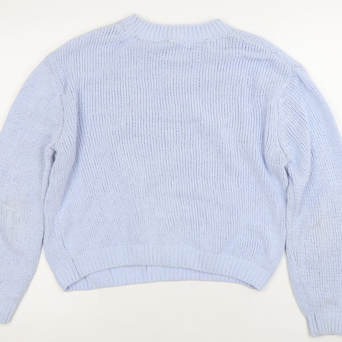 DIVIDED Women's Blue Chunky Knit Crew Neck Jumper Size S