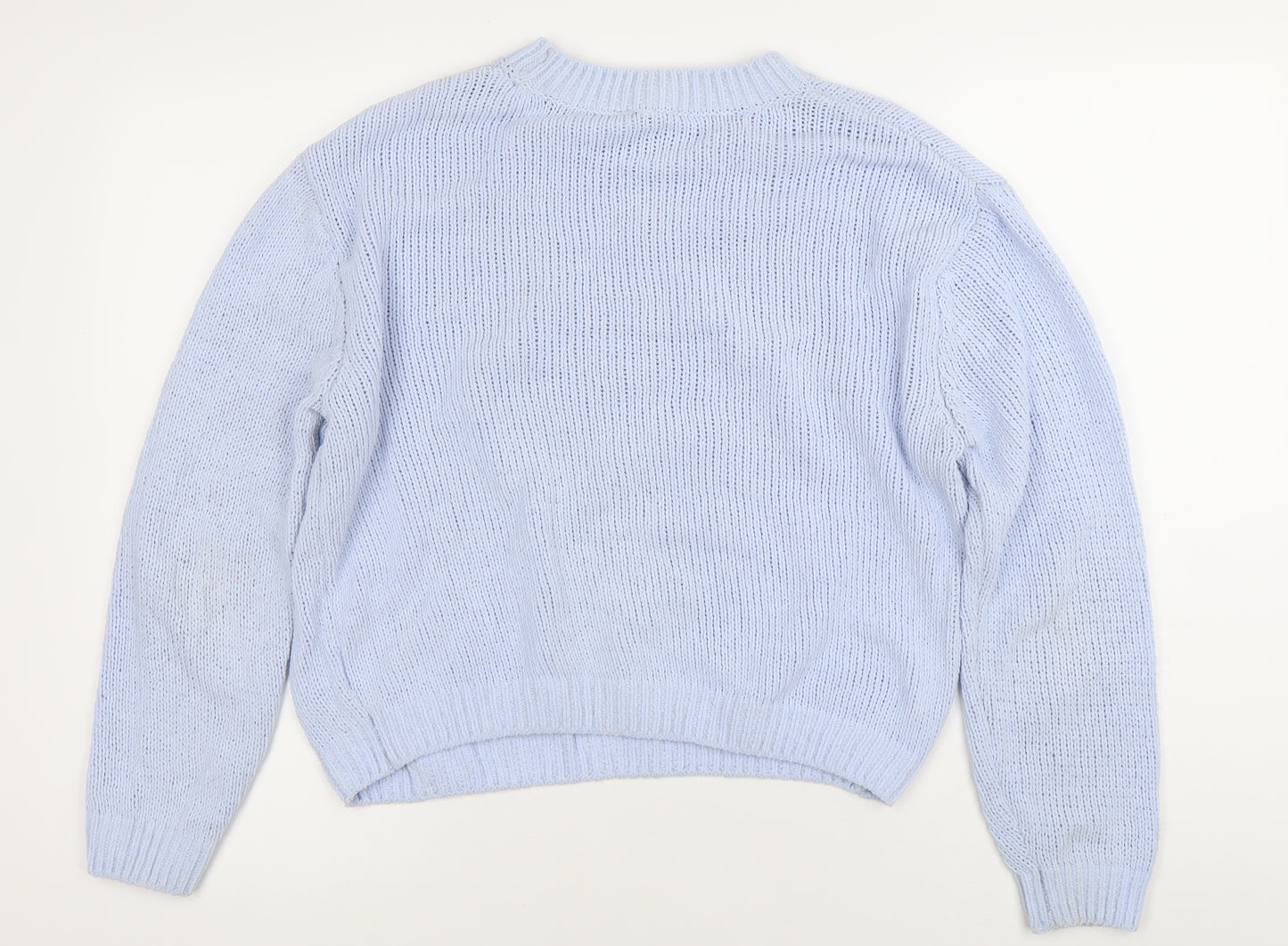 DIVIDED Women's Blue Chunky Knit Crew Neck Jumper Size S