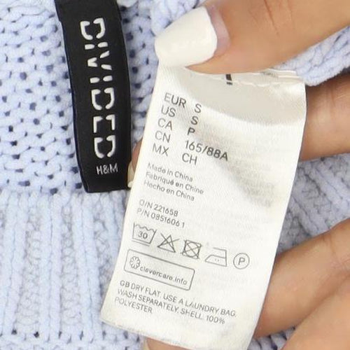 DIVIDED Women's Blue Chunky Knit Crew Neck Jumper Size S