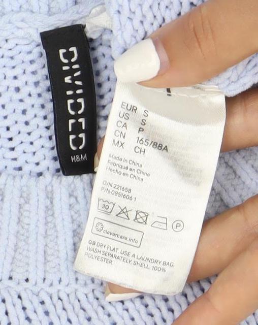 DIVIDED Women's Blue Chunky Knit Crew Neck Jumper Size S