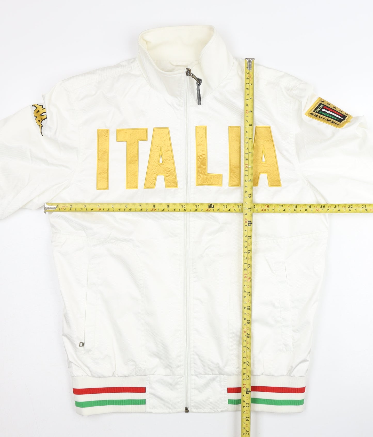 Kappa Men's White Italia Track Jacket S Regular Fit Full Zip Lightweight