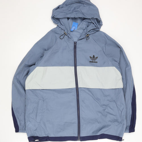 Adidas Mens Blue XL Colourblock Hooded Windbreaker Jacket
