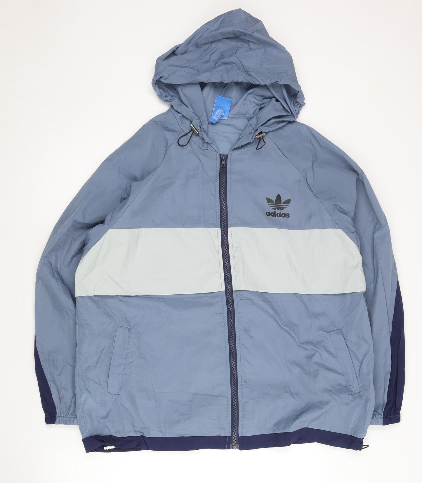 Adidas Mens Blue XL Colourblock Hooded Windbreaker Jacket